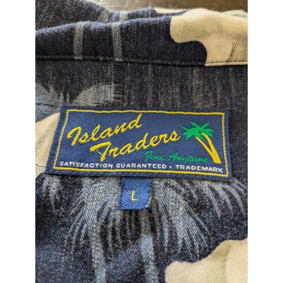 Island Traders Women's Hawaiian Shirt Button Down Blue White Floral Aloha Large - Picture 7 of 10